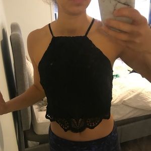 Black crochet crop top